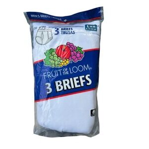 Y2K Deadstock Fruit of the Loom Mens 3 Pack White Briefs 100% Cotton, Size Large